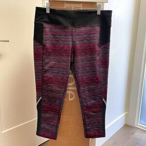 Running Room Fit-Wear Striped Crop Capri Length Leggings Pink Purp Blk Gray Sz M